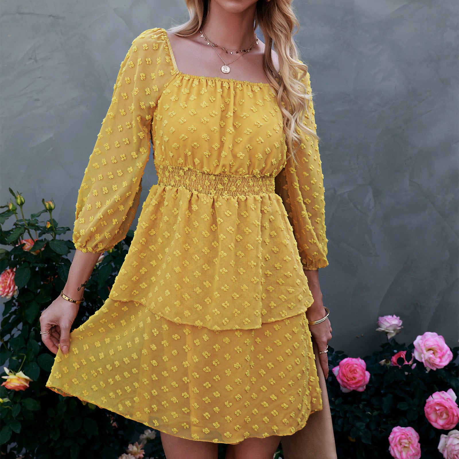 Women's Fashion Square Neck Backless Jacquard Dress - Image 4