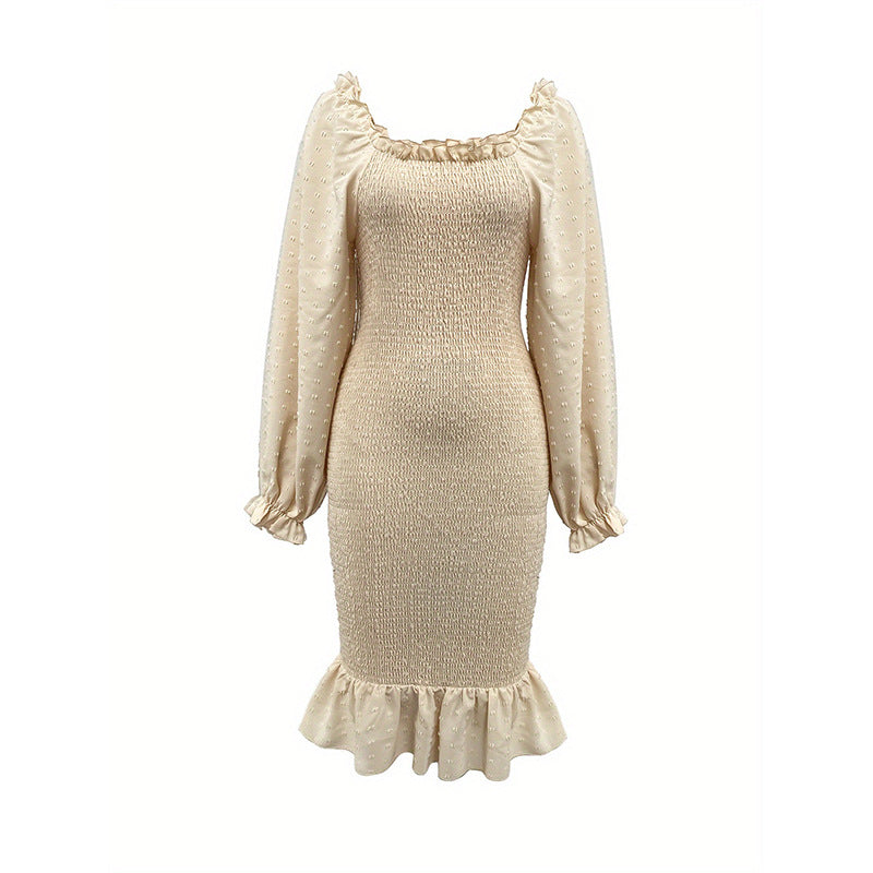 Long Sleeve Square-neck Fishtail Midi Dress - Image 6