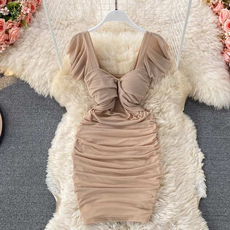 Thin Folds Square Neck Bag Hip Dress - Image 5