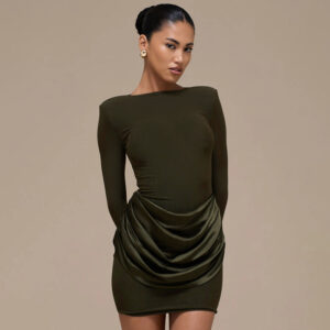 Casual Slim-fit Crew-neck Long-sleeve Ruched Mini Dress