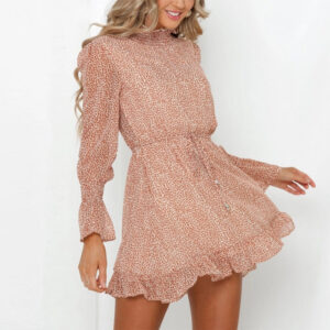 Women Dress Spring Bohemian Turtlenec Flare Sleeve
