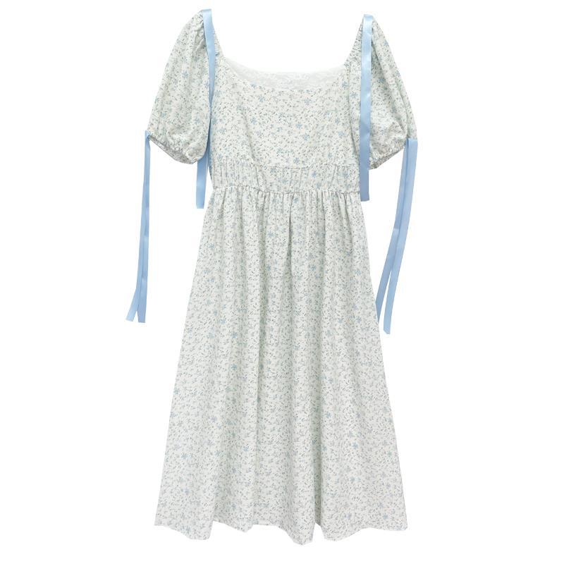 Women's Square Neck Short Sleeve Floral Dress - Image 5