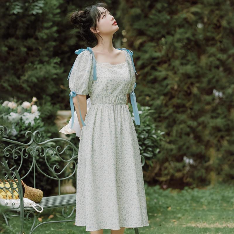 Women's Square Neck Short Sleeve Floral Dress - Image 2