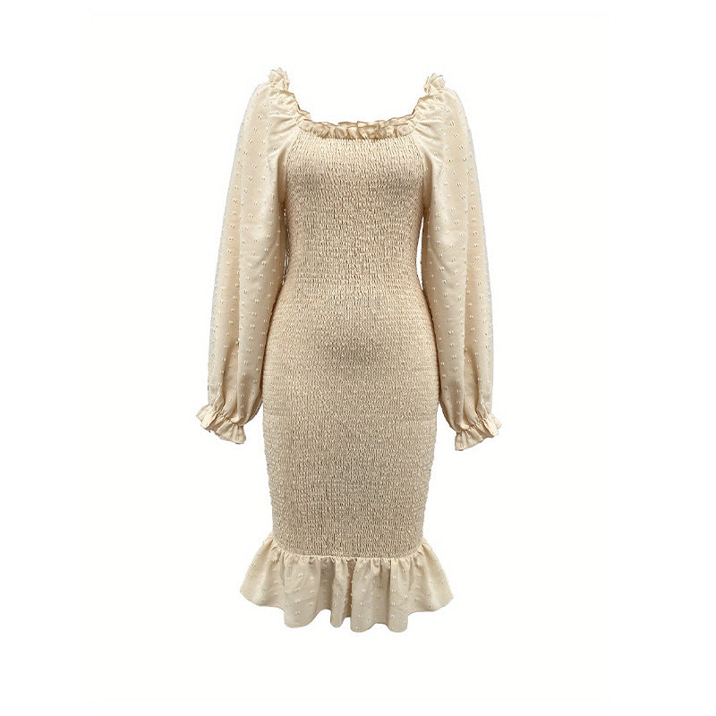 Long Sleeve Square-neck Fishtail Midi Dress - Image 5