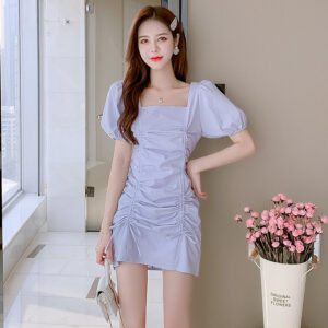 Women's Slim Fit Drawstring Square Neck Dress