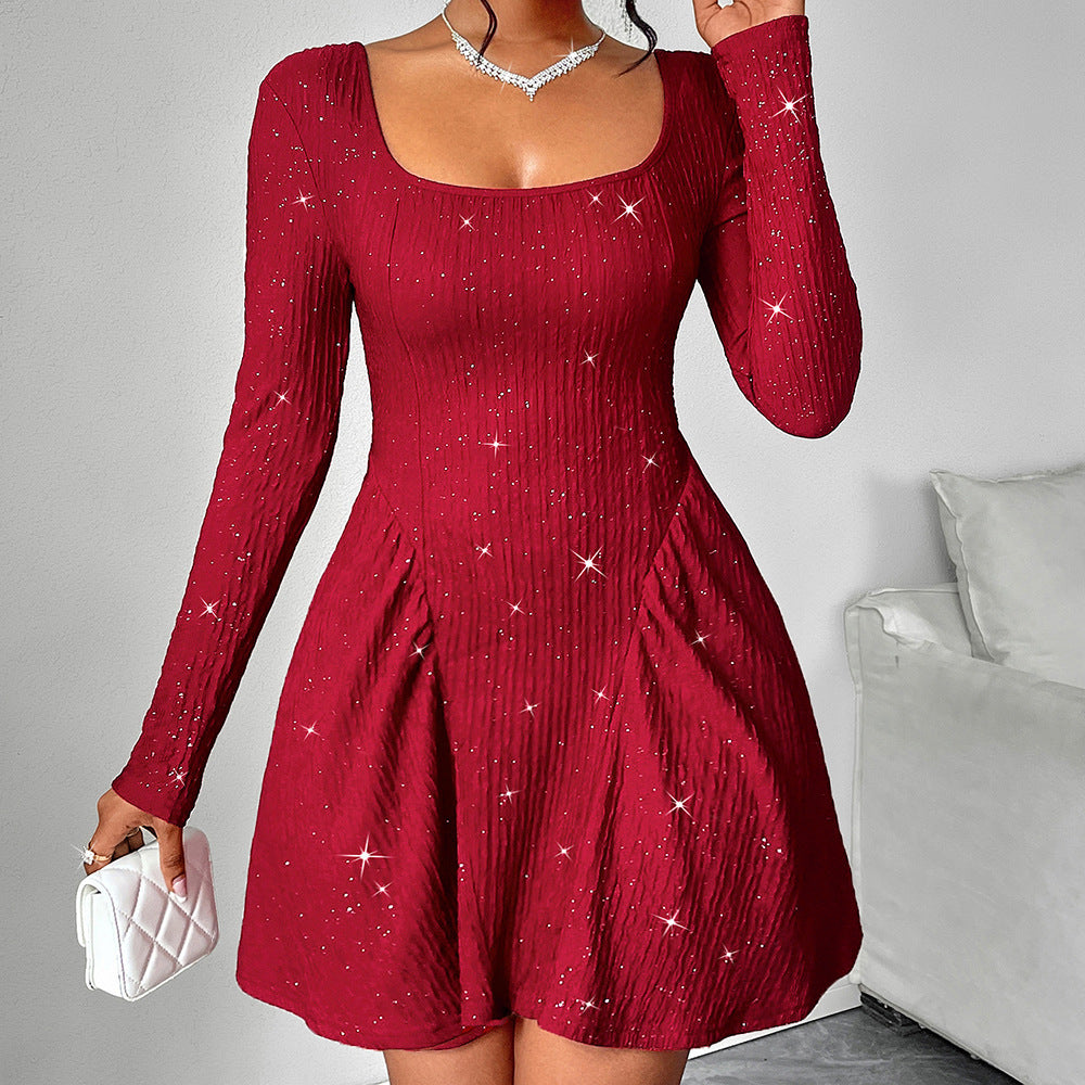 Women's Clothing Long Sleeve Square-neck Dress - Image 3