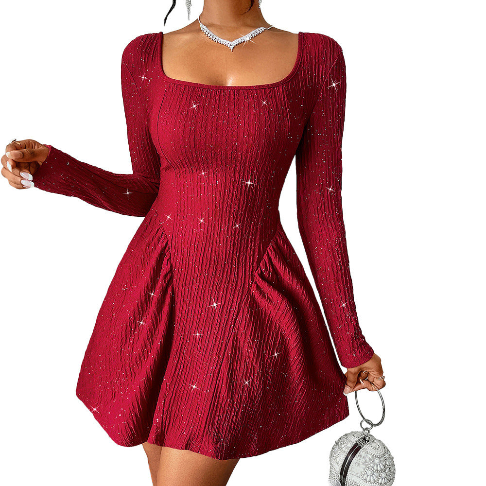 Women's Clothing Long Sleeve Square-neck Dress - Image 5