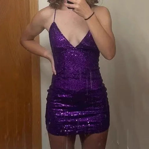 Women's Sequin Backless Slim Fit Sexy Hot Bustier Mini Dress - Image 2