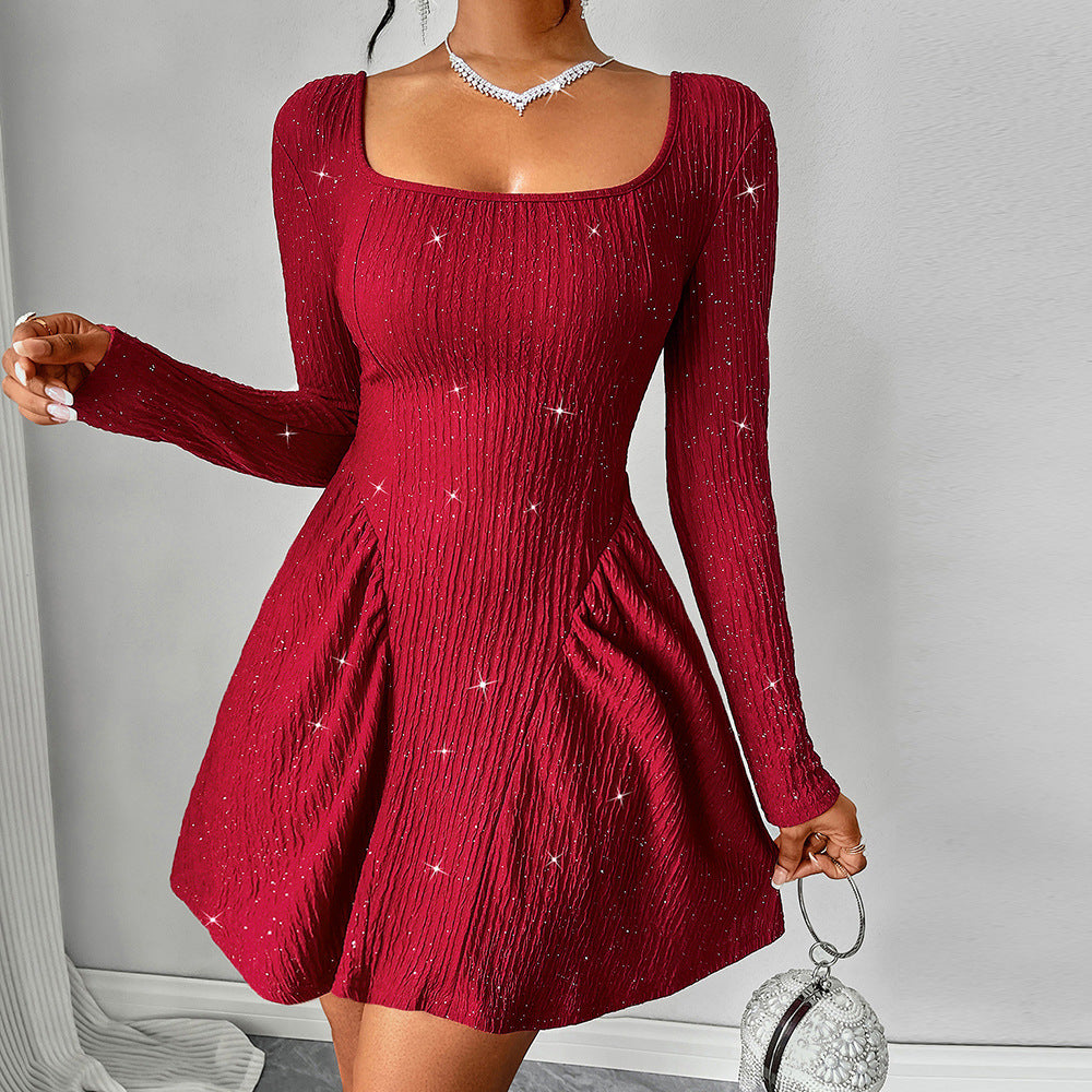 Women's Clothing Long Sleeve Square-neck Dress - Image 6
