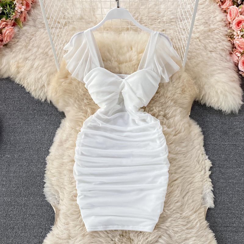 Thin Folds Square Neck Bag Hip Dress - Image 3