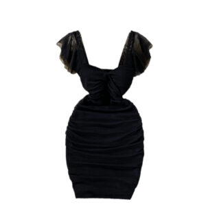 Thin Folds Square Neck Bag Hip Dress