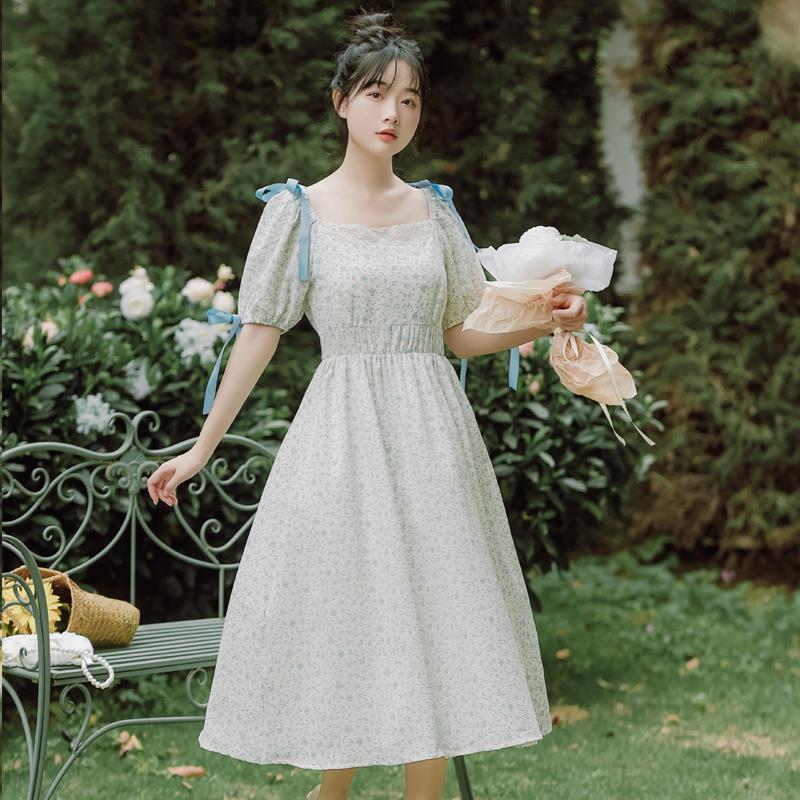 Women's Square Neck Short Sleeve Floral Dress - Image 3