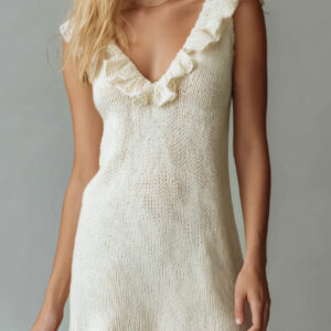 Lazy And Casual V-neck Sleeveless Ruffled Knitted Mini Dress